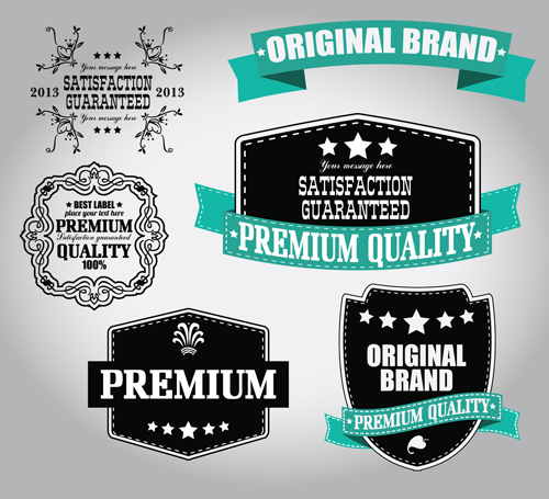 Retro Premium Quality Labels with Ribbon Vector 09 ribbon Retro font quality premium labels label   