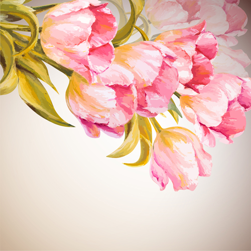 Pink flower hand drawn backgrounds vector 02 pink hand flower drawn backgrounds   