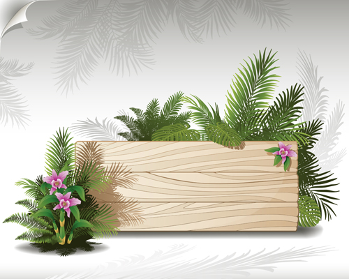 Tropical plants with billboard vector design 01 tropical Tropic plants billboard   
