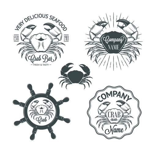 Sea food badges with labels vector set 08 sea labels food badges   