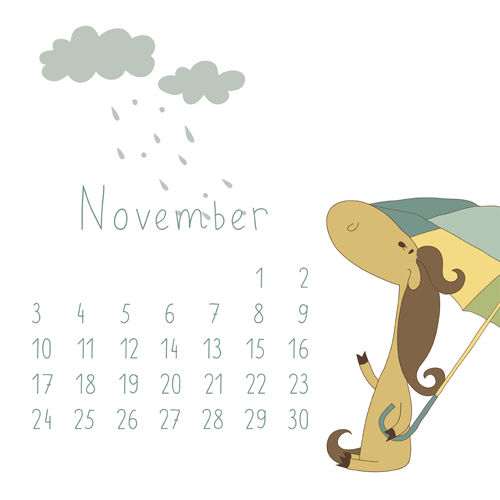 Cute Cartoon November Calendar design vector November cute cartoon cute cartoon calendar   