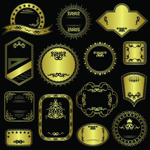 Ornate golden labels vector material 01 ornate labels golden   