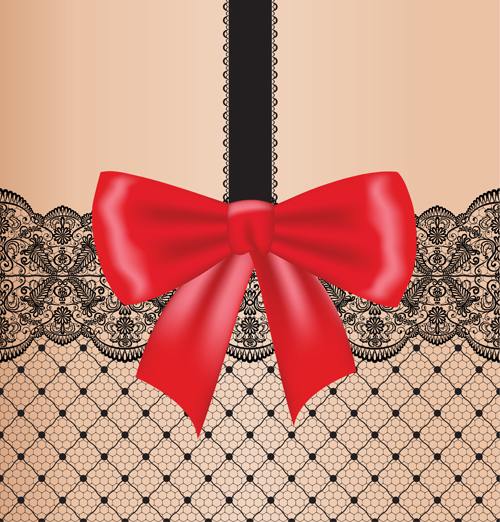 Ornate bow with lace background vector 01 ornate lace bow background   