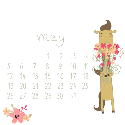 Cute Cartoon May Calendar design vector May cute cartoon cute cartoon calendar   