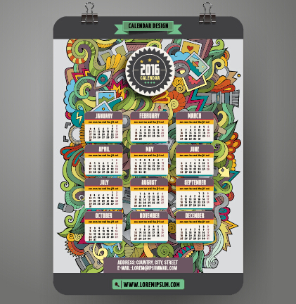 2016 Calendar with ornaments pattern vector 09 pattern ornaments calendar 2016   