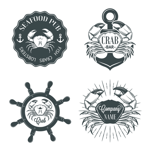 Sea food badges with labels vector set 09   