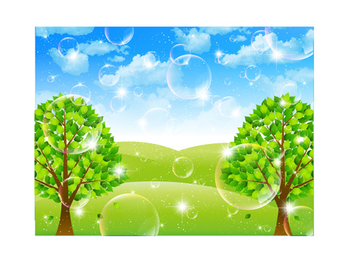 Bubble and tree leaves vector background 03 Vector Background tree leaves leave bubble background   