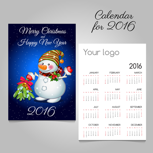2016 calendars with christmas cards vector set 01 christmas cards calendars 2016   