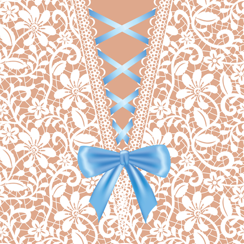 Ornate bow with lace background vector 04 ornate lace bow background   