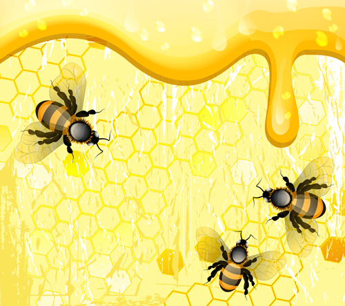 Bees and honey background vector design honey bees background   