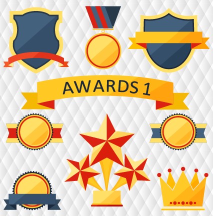 Medals with cup and awards elements vector set 04 medals cup award   