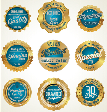 Golden luxury commercial labels with badges vector 03 luxury golden commercial badges   