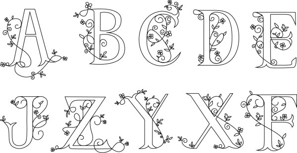 Hand drawn floral alphabet vector hand-draw hand drawn floral alphabet   