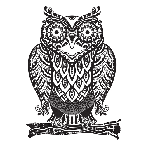 Owl with ornament floral vector 01 owl ornament floral Animal   