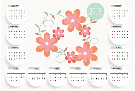 Cute flower with 2015 card calendar vector vector free flower cute card calendar 2015   