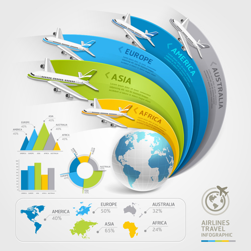 World airlines travel Infographics vector template 04 world travel infographics airlines   