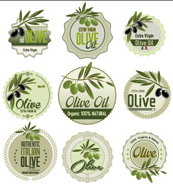 Green style olive oil badges vector 04 olive oil olive Green style badges   