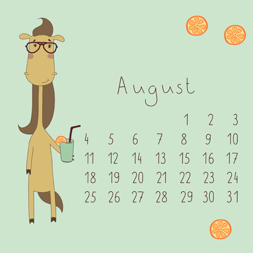 Cute Cartoon August Calendar design vector cute cartoon cute cartoon calendar August   