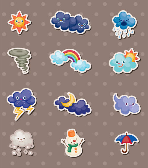 Cute weather icons vector set weather icons weather icons cute   