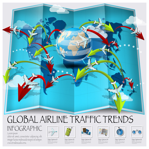 World airlines travel Infographics vector template 03 world travel infographics airlines   