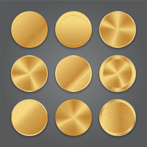 Round gold button vector set template lables gold button blank   