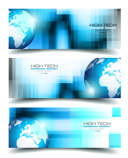 World with high tech banners vector 01 world width high banner   