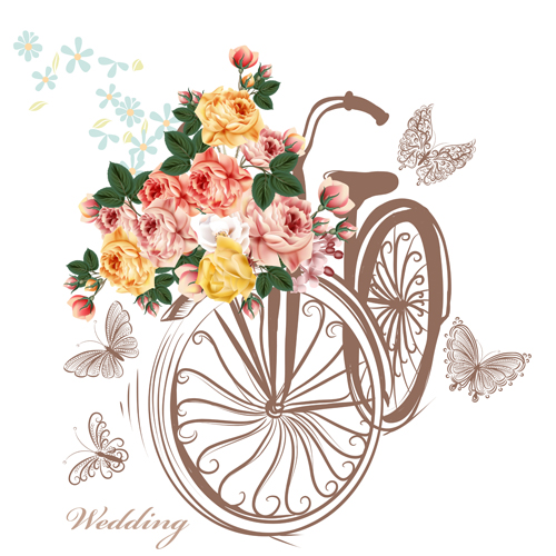 Bike with flower background vector 03 flower background   