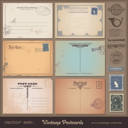 Vector set of Vintage postcard with stamps elements 05 vintage stamp postcard elements element card   