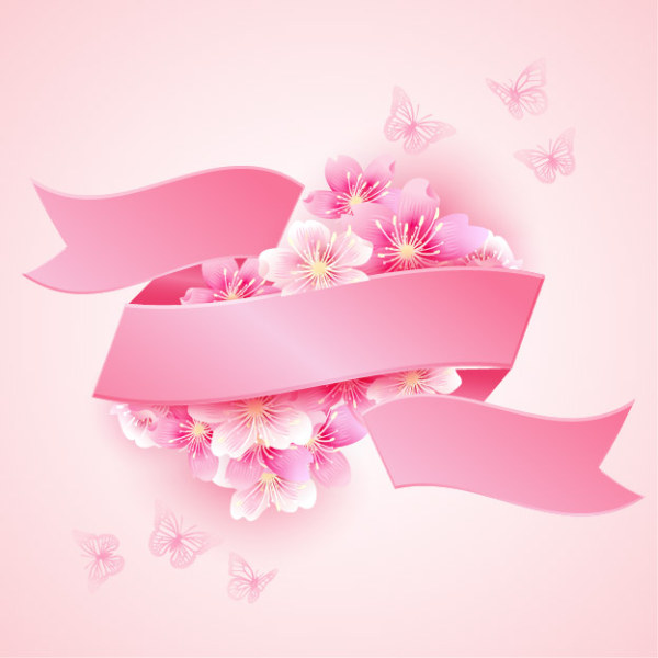 Cherry blossoms with pink ribbon beautiful vector ribbon pink Cherry Blossoms blossoms   