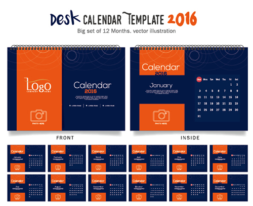 2016 New year desk calendar vector material 24 year new desk calendar 2016   