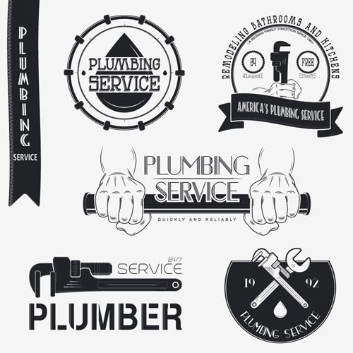 Vector plumber service logos with labels design 01 service Plumber logos labels   