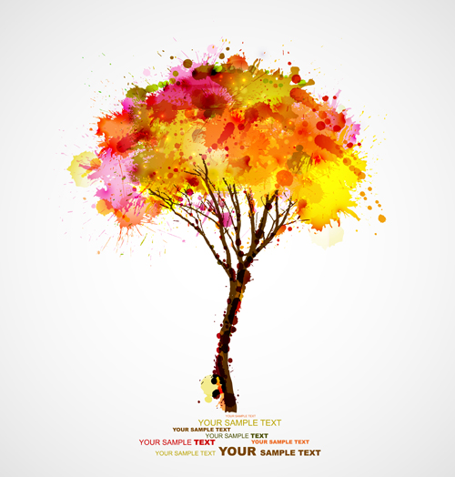 Autumn watercolor tree vector material 01 watercolor tree autumn   