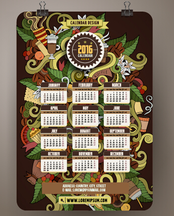 2016 Calendar with ornaments pattern vector 04 pattern ornaments calendar 2016   