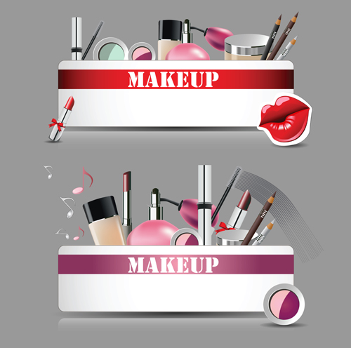 Cosmetics with makeup vector banners set makeup cosmetics cosmetic banners banner   