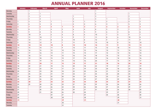 Annual planner 2016 calendar vectors 01 planner calendar Annual 2016   