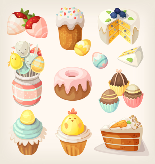 Cake wiht sweet vector material set sweet cake   