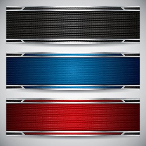 Colored metal banners vector design metal colored banners   