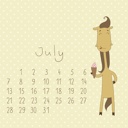 Cute Cartoon July Calendar design vector July cute cartoon cute cartoon car calendar   