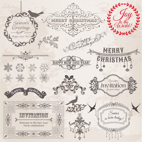 Christmas Calligraphic frame and decor vector material 01 material frame decor christmas calligraphic   