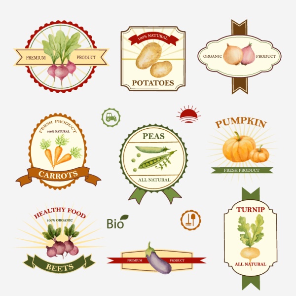 Creative vegetables labels vector graphics   