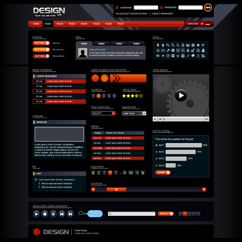 Red with black website template vector design 01 website template red black   