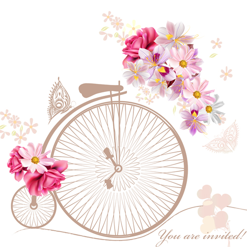 Bike with flower background vector 04 flower background   