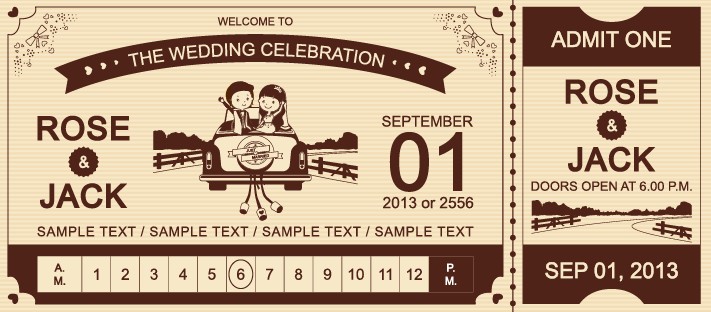 Cartoon style wedding ticket vector set 02 wedding ticket cartoon   