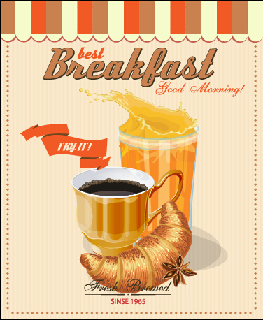 Vector retro breakfast poster design graphic 01 Retro font poster design poster breakfast   