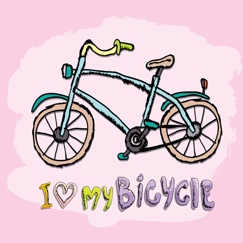 Hand drawn I love my bicycle design vector 09 love hand drawn design bicycle   