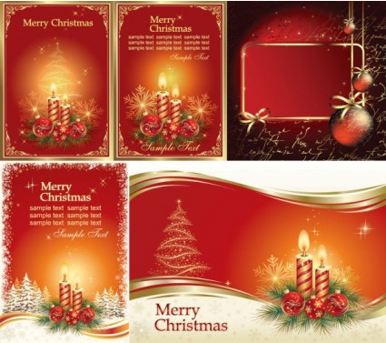 Christmas candle red cards vectors set christmas cards candle   