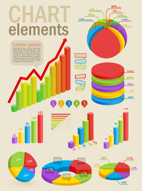 Set of chart and Infographics design elements vector 01 infographics elements element chart   