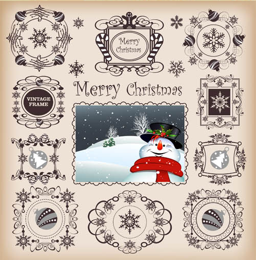 Christmas frames with cards vector set frames christmas cards   