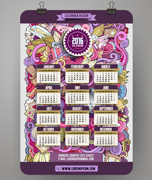 2016 Calendar with ornaments pattern vector 03 pattern ornaments calendar 2016   