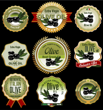 Green style olive oil badges vector 03 olive oil olive Green style badges   